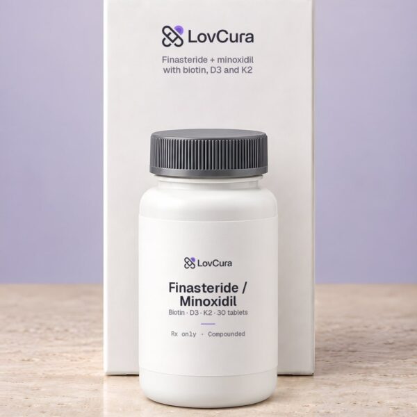 LovCura Finasteride / Minoxidil (Biotin · D3 · K2 · 30 tablets), illustrative product photo